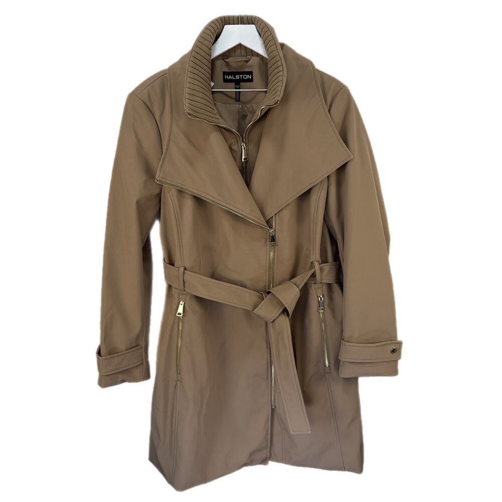 Halston Long Tan Belted Trench Coat - Women's Size XL